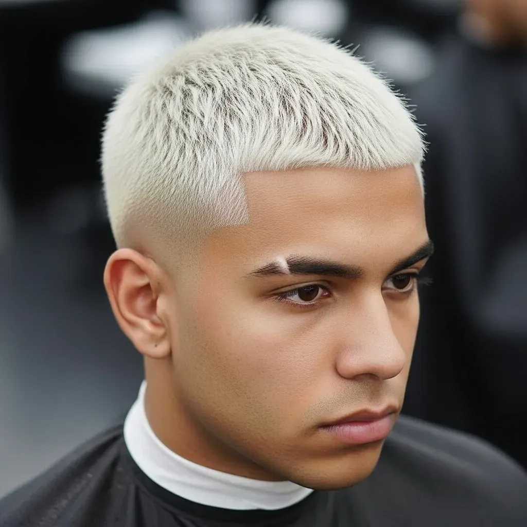 Bleached Buzz Cut with Sharp Fade