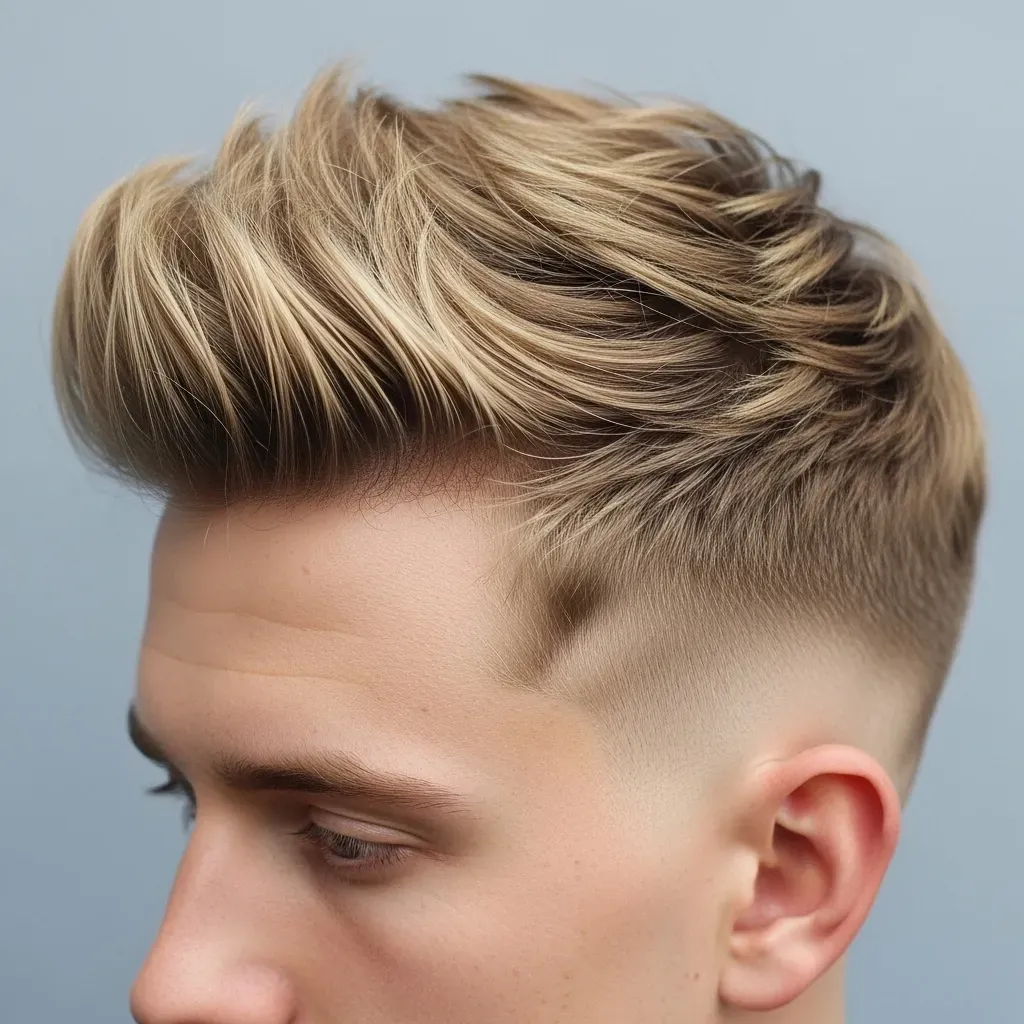 Messy Blonde Quiff with Shadow Fade