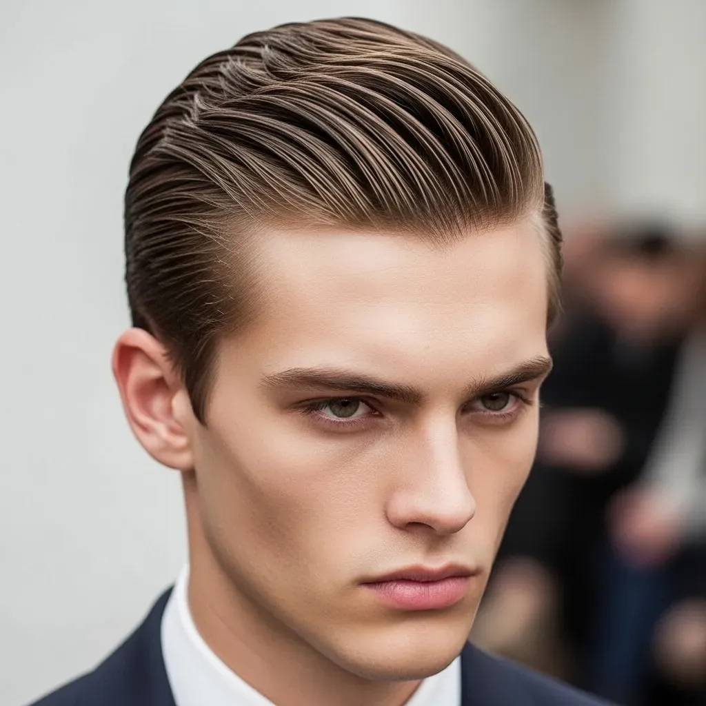 Slicked Side Part with Gloss Finish