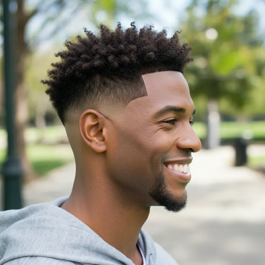 Temple Fade with Curly Top