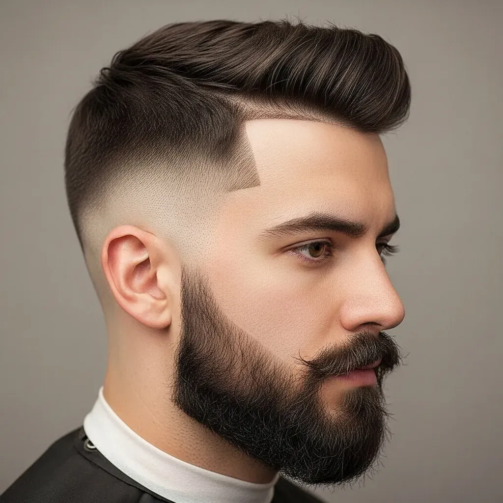 Temple Fade with Extended Chin Strap Beard