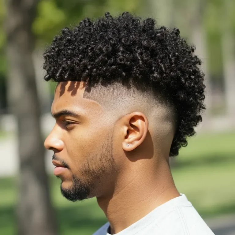Tight Curls with Temple Fade