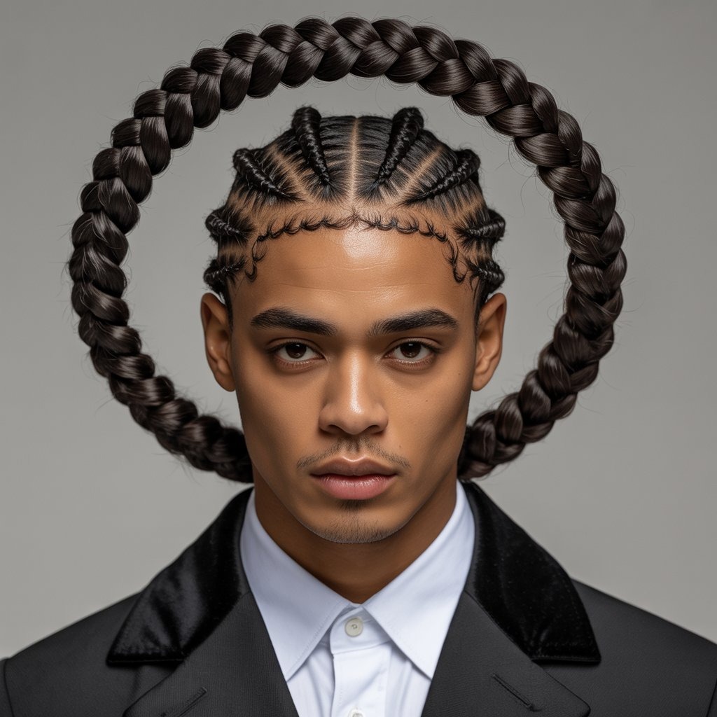 Stylish Black male model with medium twists on top and a clean temple fade on the sides, precise edge up, wearing a bomber jacket, sharp contrast lighting – detailed fade blend and twist texture emphasized.