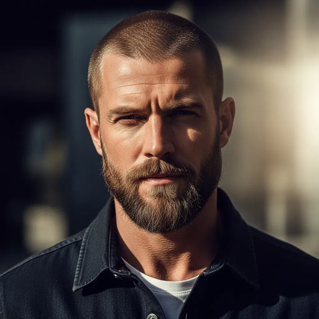 Buzzcut with a Short, Rugged Beard