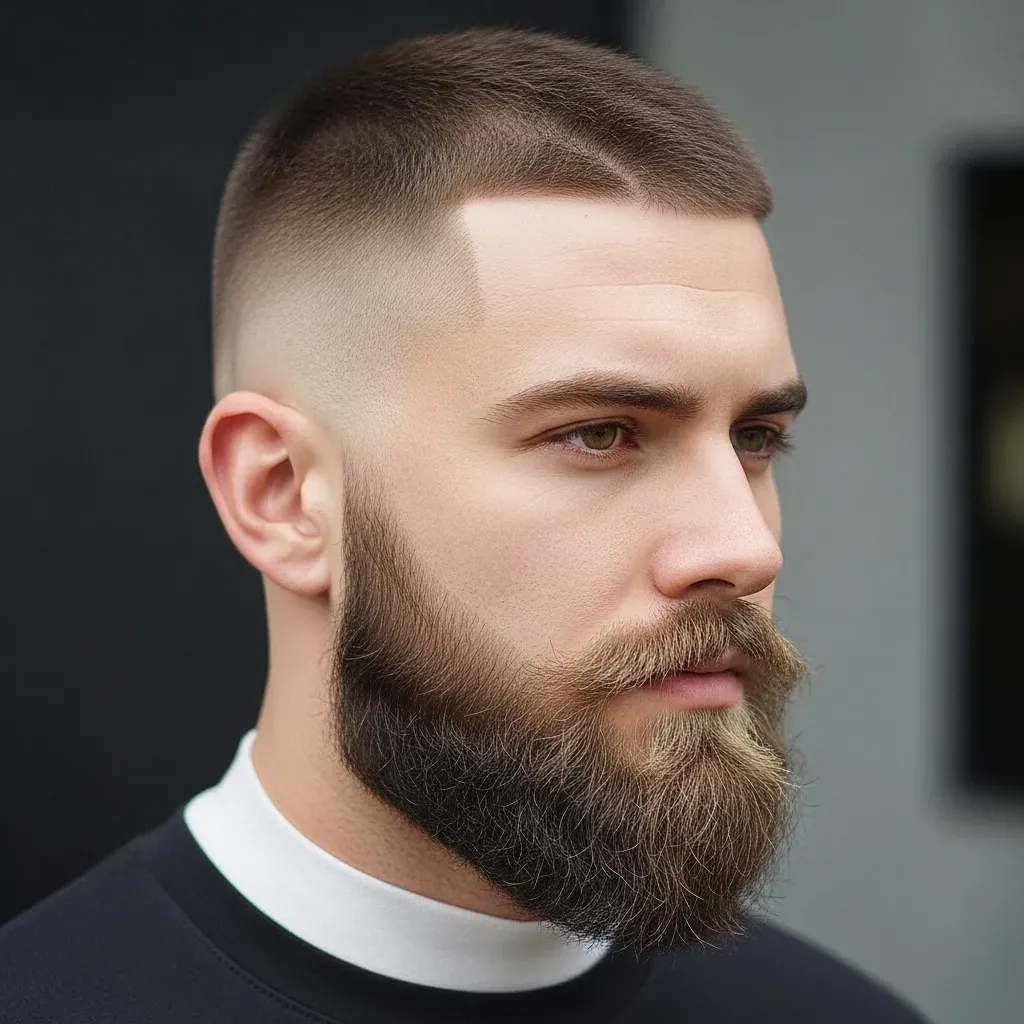 Buzzcut with a Tapered Ducktail Beard