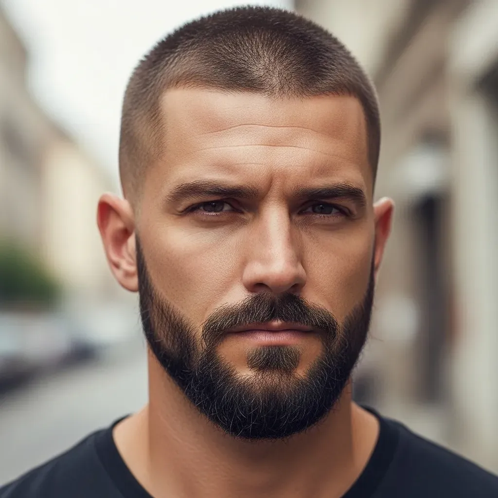 Classic Military Buzz with a Shadow Beard