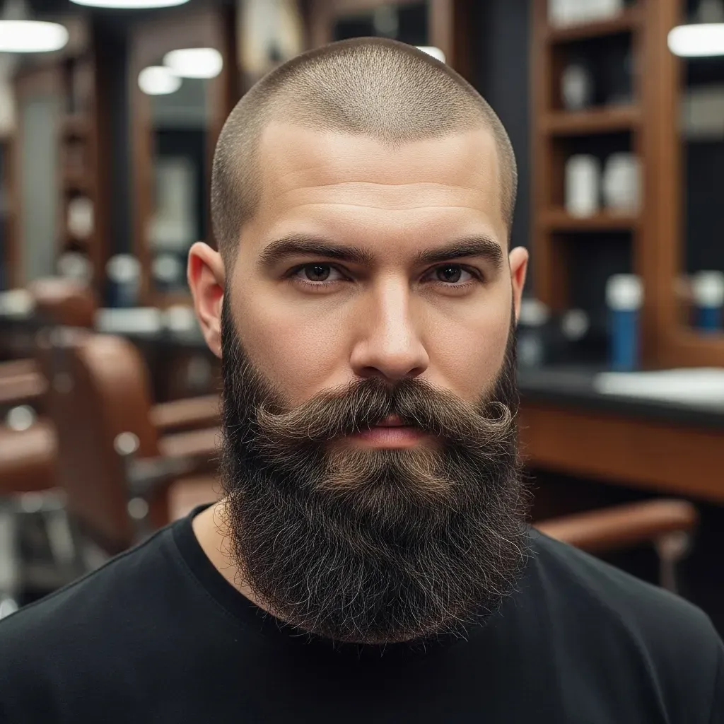 Shaved Buzz with a Bold Verdi Beard