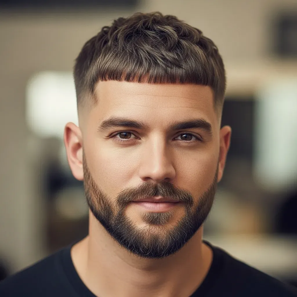 Textured Buzz with a Short Rounded Beard