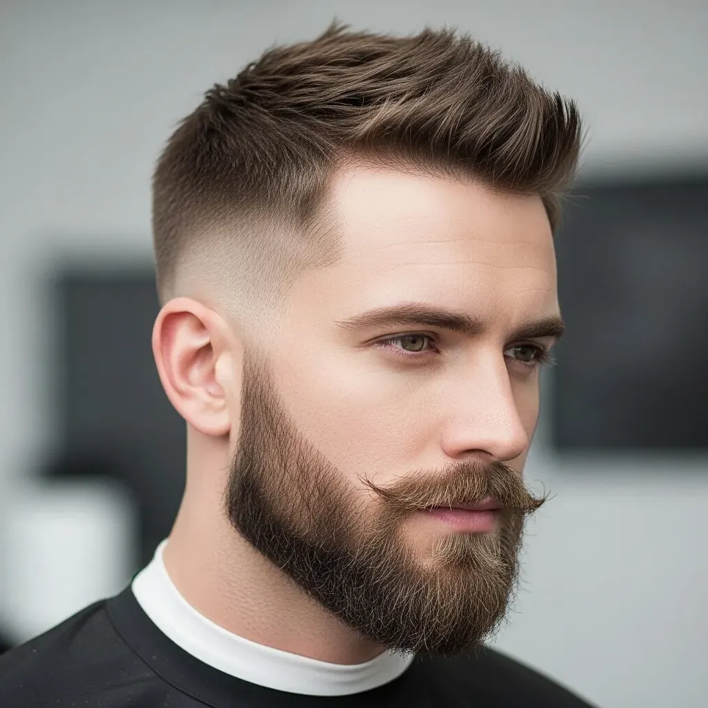 Textured Crew Buzz with a Medium Box Beard